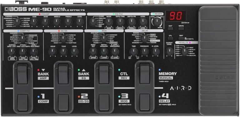 BOSS ME-90 Guitar Multi-Effects | All-In-One Guitar Processor | 11 Onboard AIRD Amp Models | 60 Effects derived from the GT-1000 | 8 Multi-Function Footswitches & Redesigned Expression Pedal