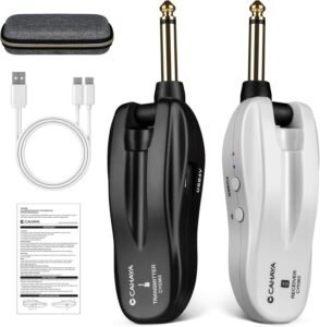 CAHAYA Guitar Wireless Transmitter Receiver: Audio Transmission System Kit - Suitable for Electric Guitar Bass Amplifier Keyboards and All Instruments 5.8GHz Black and White CY0363