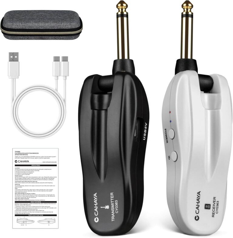 CAHAYA Guitar Wireless Transmitter Receiver: Audio Transmission System Kit - Suitable for Electric Guitar Bass Amplifier Keyboards and All Instruments 5.8GHz Black and White CY0363