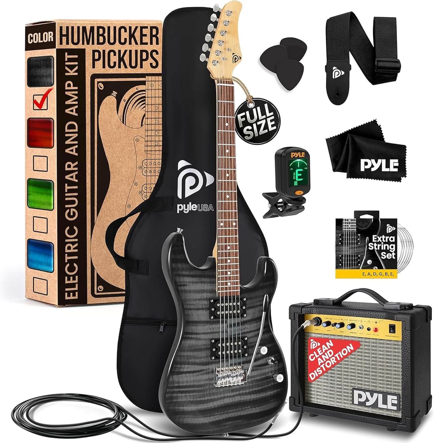 Pyle Beginner Electric Guitar Kit with Amp - Starter Kit Full Size 39" Instrument Package with Humbucker Pickups and Rock Amplifier Starter Set Bundle for Kids All Ages, Youth and Adults