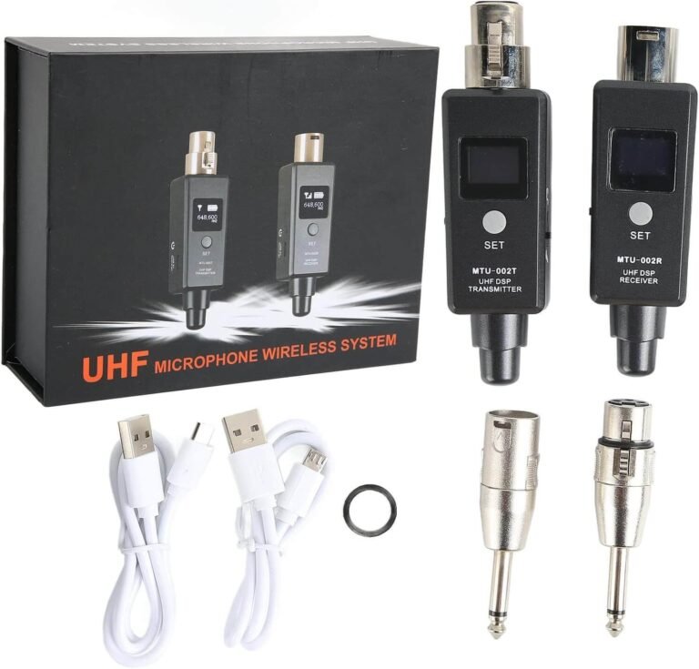 XLR Wireless Microphone Transmitter Receiver, U3 Adapter Rechargeable 2.4GHz System Set for Dynamic Microphone