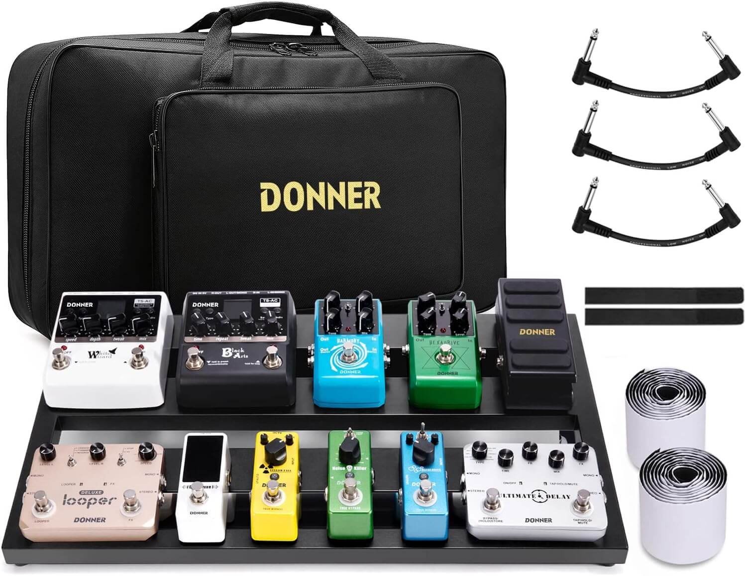 Donner Guitar Pedal Board Case DB-3 Aluminium Pedalboard with Carrying Bag including Adhesive Hook-and-loop Tape with Power Supply Mounting Space, Size 20'' * 11.4'' * 4''