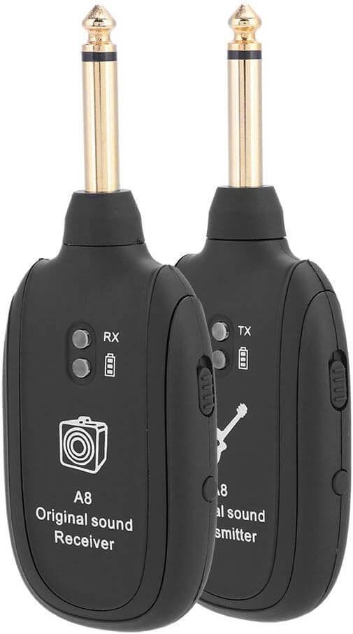 Guitar Wireless System, 4 Channels Wireless Audio Transmission Receiver Built-in Rechargeable Lithium Battery for Electric Guitar Bass Violin Audio Wireless Transmission
