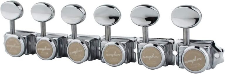 Guyker 6 Inline Vintage Guitar Lock String Tuners – Locking Tuning Key Pegs Machine Heads Replacement for ST TL Style Electric, Folk or Acoustic Guitars – Chrome