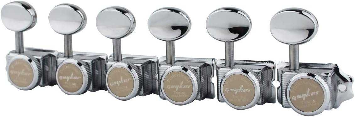 Guyker 6 Inline Vintage Guitar Lock String Tuners – Locking Tuning Key Pegs Machine Heads Replacement for ST TL Style Electric, Folk or Acoustic Guitars – Chrome