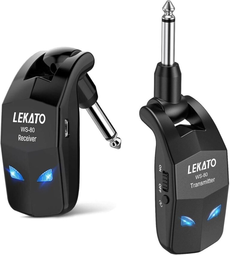 LEKATO Wireless Guitar System,Bass Wireless Transmitter Receiver, Rechargeable Digital Instrument System Cordless Electric Guitar Cable Bass Jack Lead For Guitars Bass (WS80)