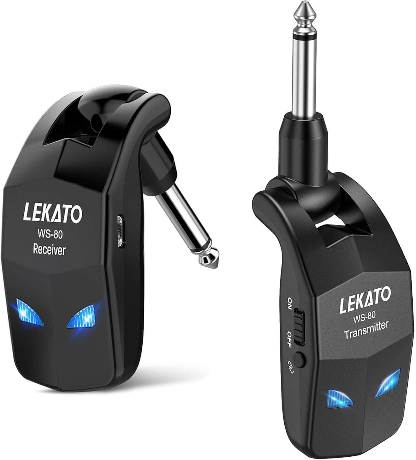 LEKATO Wireless Guitar System,Bass Wireless Transmitter Receiver, Rechargeable Digital Instrument System Cordless Electric Guitar Cable Bass Jack Lead For Guitars Bass (WS80)