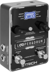 STRICH Stereo Looper Guitar Pedal with Built-in Drum Machine, 100 Diverse Drum Patterns, 160 Minutes Recording Time, USB for Audio Import/Export, Support Footswitch Control for Electric Guitar, Black