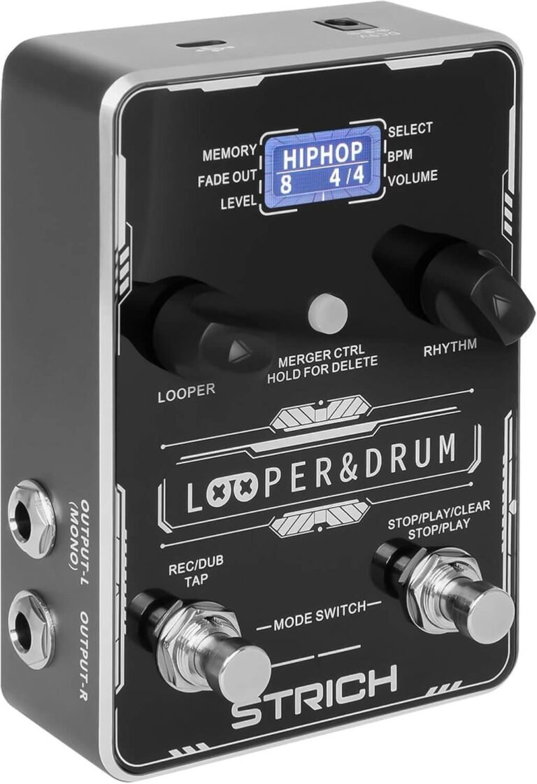 STRICH Stereo Looper Guitar Pedal with Built-in Drum Machine, 100 Diverse Drum Patterns, 160 Minutes Recording Time, USB for Audio Import/Export, Support Footswitch Control for Electric Guitar, Black