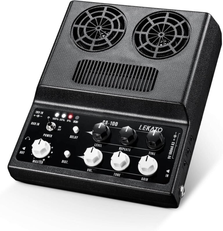 Mini Guitar Amp,LEKATO 20W Rechargeable Guitar Headphone Amplifier with Distortion and Delay Effects,Portable Electric Guitar Amp with Bluetooth for Daily Practice Travel (Black)