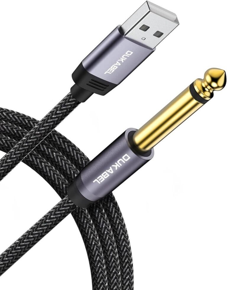 DUKABEL USB Guitar Cable, USB-A to 1/4 TS Cord for Guitar Recording, 8Feet/2.4Meter USB to 6.35mm Instrument Mono Cord for Bass, Mixer, PC, Laptop