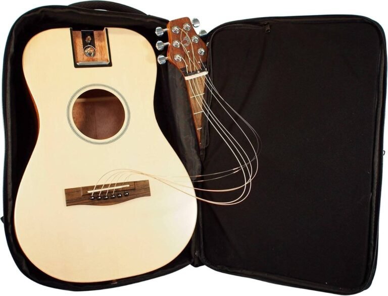 Journey Instruments Solid Sitka Travel Guitar – PJ410N Traveling Acoustic Guitar with Collapsible Patented System – Portable Backpack Case (African Mahogany)