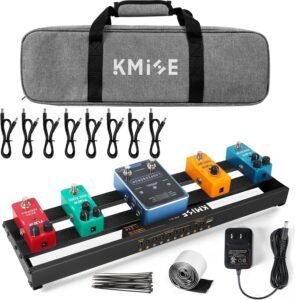 Guitar Pedalboard with Built-in Power Supply Pedal Board Aluminium Alloy 1.8lb Lightweight 19x5 Inch Black Pedal Board with Power Supply, Carrying Bag, Guitar Pedal Cable, Hook Tape