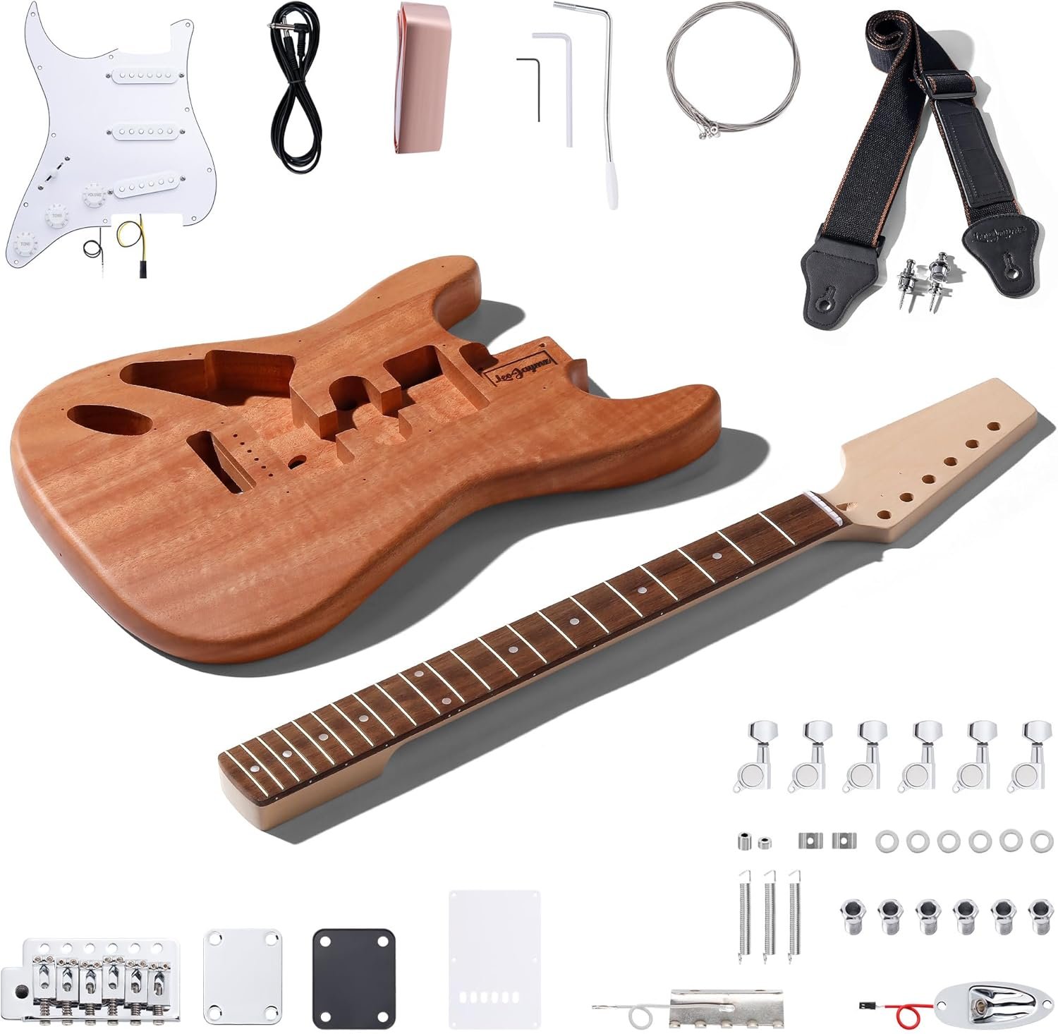 Leo Jaymz DIY ST Lefthand Style Electric Guitar Kits with Mahogany Body and Maple Neck - Laurel wood Fretboard and All Components Included (ST Lefthand)