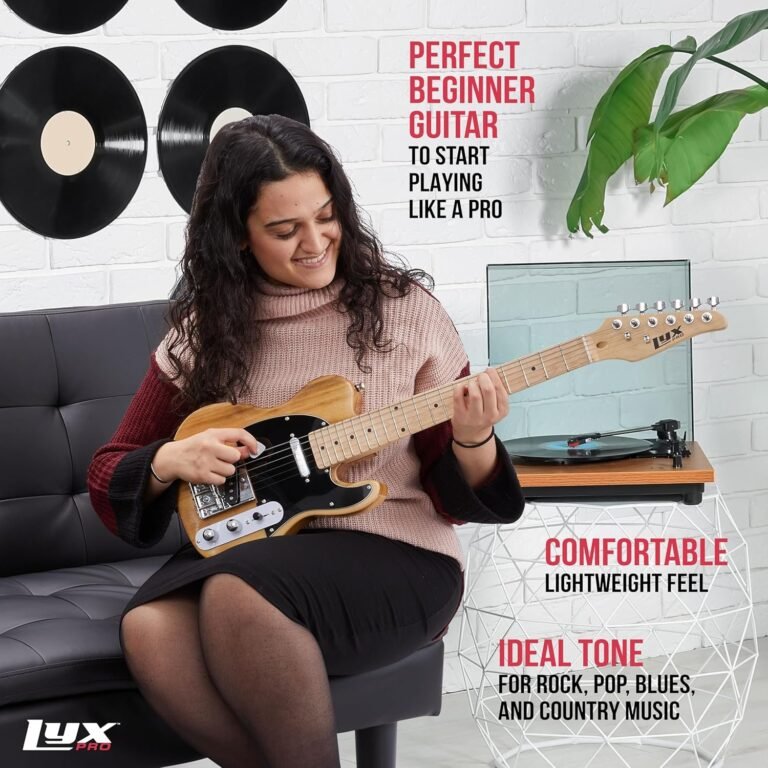 LyxPro 30” Electric Guitar Left Hand TL Series, Full-Size Paulownia Wood Body, 3-Ply Pickguard, C-Shape Neck, Ashtray Bridge, Quality Gear Tuners, 3-Way Switch & Volume/Tone Controls, 2 Picks, Natural