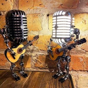 Vintage Microphone Guitar Lamp, Cool Guitar Gifts for Music Lovers and Player, USB Plug in Powered, Retro Decorations for Home