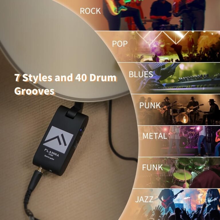 FLAMMA FX20 Guitar Headphone Amp with APP 40 Drum Grooves 52 Amp Modes 5 Delay 5 Reverb Effects 14 Modulations for Practice Recording and Creativity
