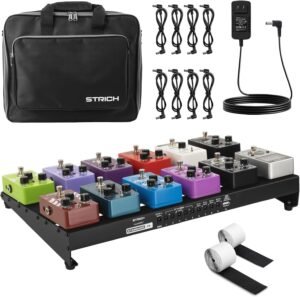 STRICH Guitar Pedal Board with Built-in Power Supply, Pedal Board 18 x 11" Lightweight 2.65lb Aluminum Alloy, PedalBoard with Pedal Cables, Bag, Hook Loop Strips PB-S18