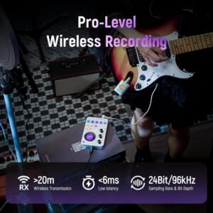 Synido 5.8GHz All-in-One Wireless Guitar System with Built-in Audio Interface, Effects, 3.5mm Mic Input, Wireless Guitar Transmitter Receiver Rechargeable, 8 Channel 5ms Low Latency, 65ft Range, A30