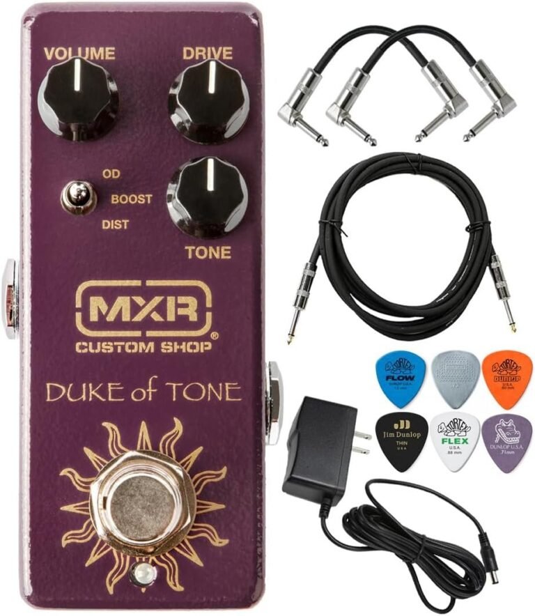 MXR CSP039 Duke of Tone Overdrive Guitar Effects Pedal Custom Shop with Tonebird 9V Power Supply Patch Cable, Picks, Instrument Cable Bundle