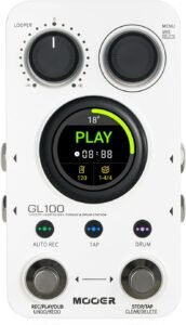 MOOER GL100 looper pedal and drum machine with touchscreen and footswitches