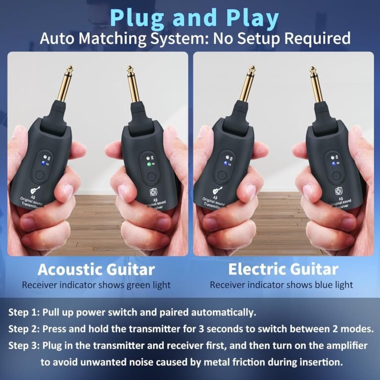 2.4GHz Wireless Guitar System Rechargeable Audio Wireless Transmitter Receiver for Guitar Bass Electric Instruments,Over 30m/100 Feet Transmission,270°Rotatable,4hours Working Time