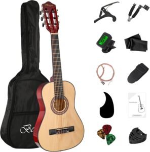 30in Beginner Acoustic Guitar Basic Starter Kit Tuner Bag Capo Strings Winders Strap Picks Student/Kids Guitar Pickguard with Gig Bag Sunset