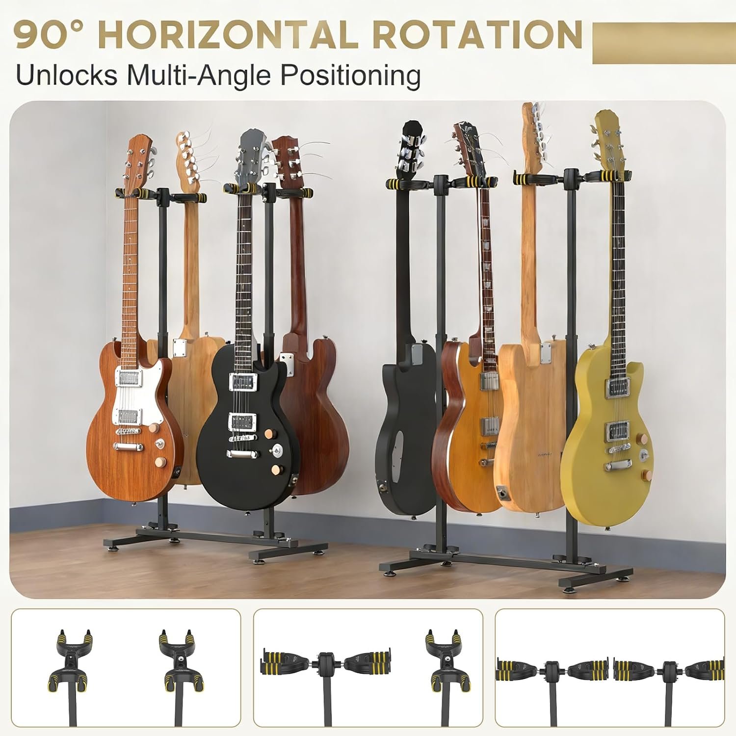 Fulgutonit Guitar Stand for 4 Guitars, Heavy Duty Multi Guitar Holder Stand with Adjustable Height & 90° Gravity-Lock U-Hook, 4 Guitar Rack Floor for Electric, Acoustic, Classical Guitars & Bass