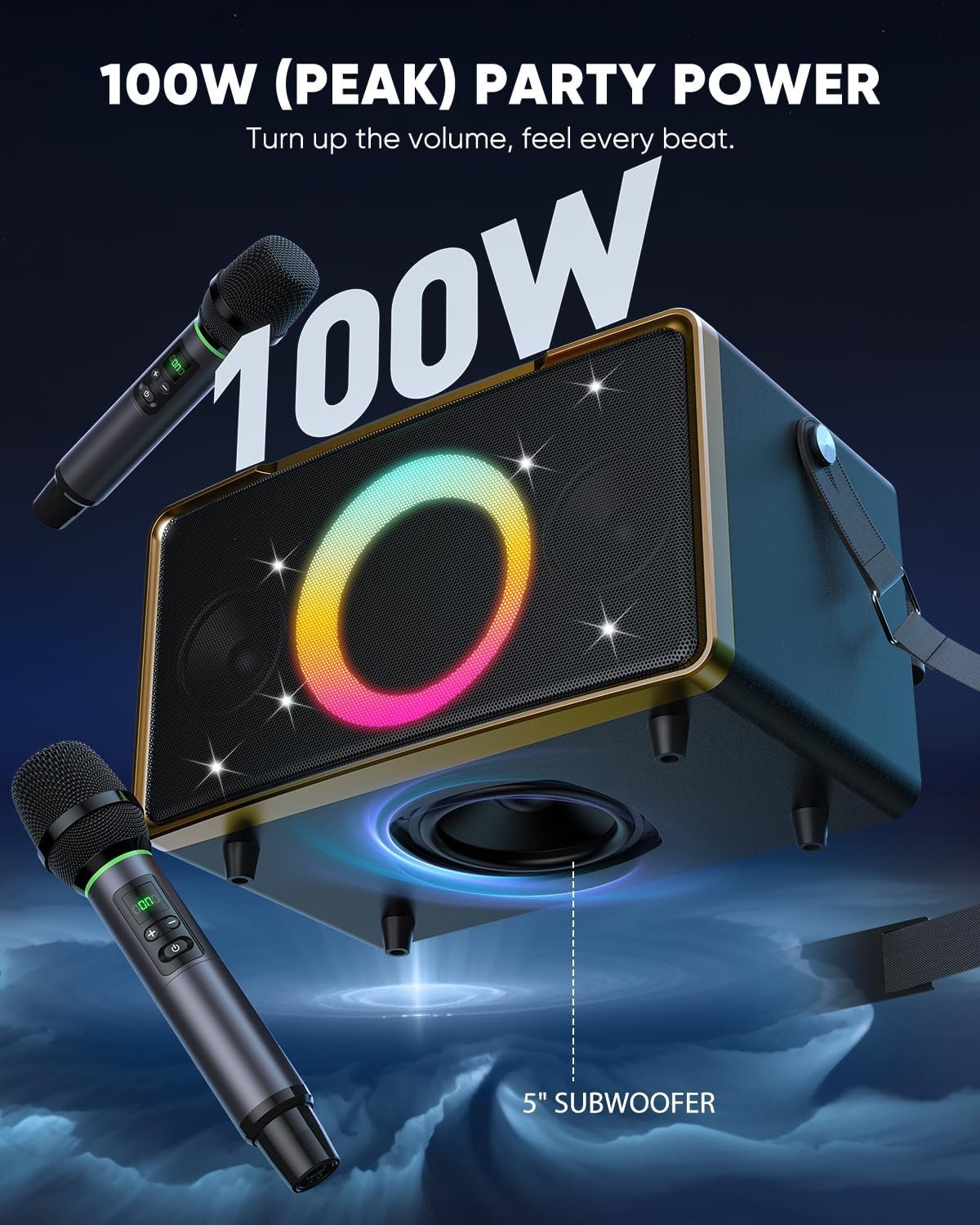 100W party Bluetooth speaker with lights and microphones