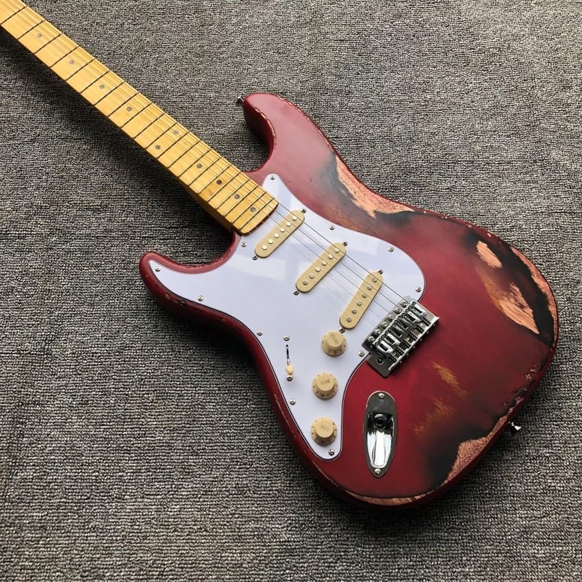 Joebo Left-Handed Electric Guitar with Retro Pickup and Sunset Red Cover - Ideal for Left-Handed Musicians Seeking a and High- Instrument for Personalized Performance