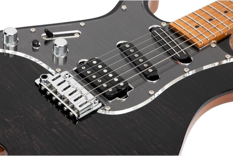 Left-handed electric guitar used during home practice and songwriting