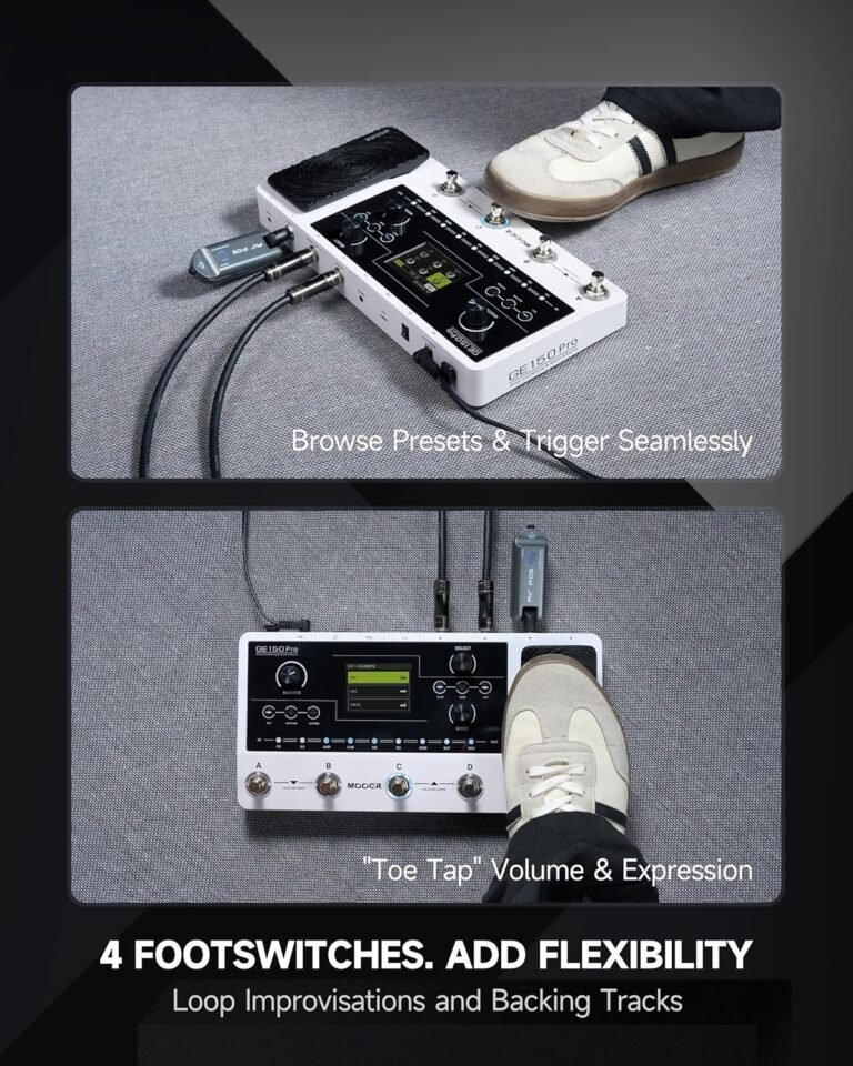 MOOER GE150 Pro multi‑effects pedal on a clean studio desk
