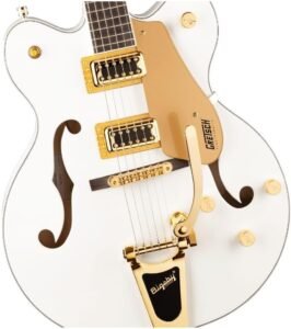 Gretsch G5422TG Electromatic hollow-body electric guitar in Snowcrest White with gold hardware and Bigsby vibrato