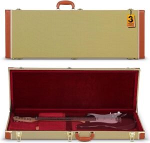 CAHAYA electric guitar hard shell case with tweed-style exterior and red plush lining
