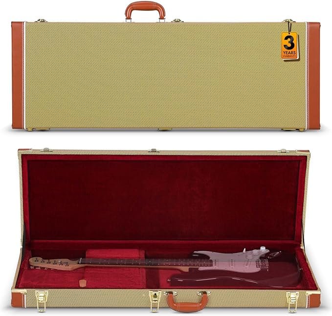 CAHAYA electric guitar hard shell case with tweed-style exterior and red plush lining