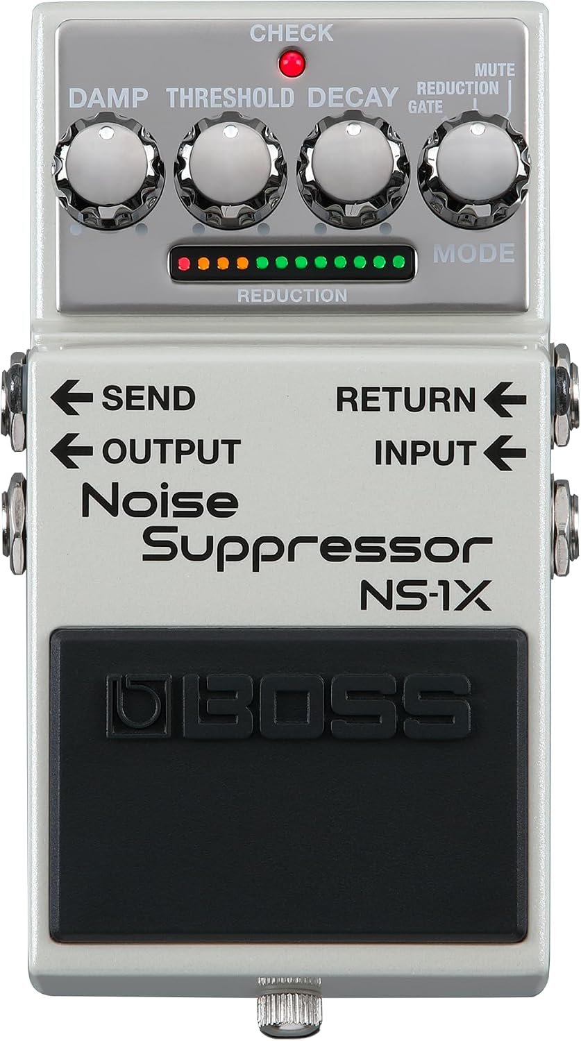 BOSS NS-1X Noise Suppressor guitar pedal with four control knobs and LED indicators