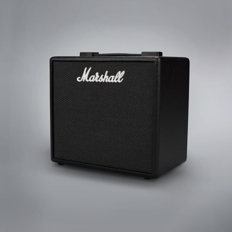 Marshall CODE25 digital modelling guitar amplifier with black cabinet and Marshall logo