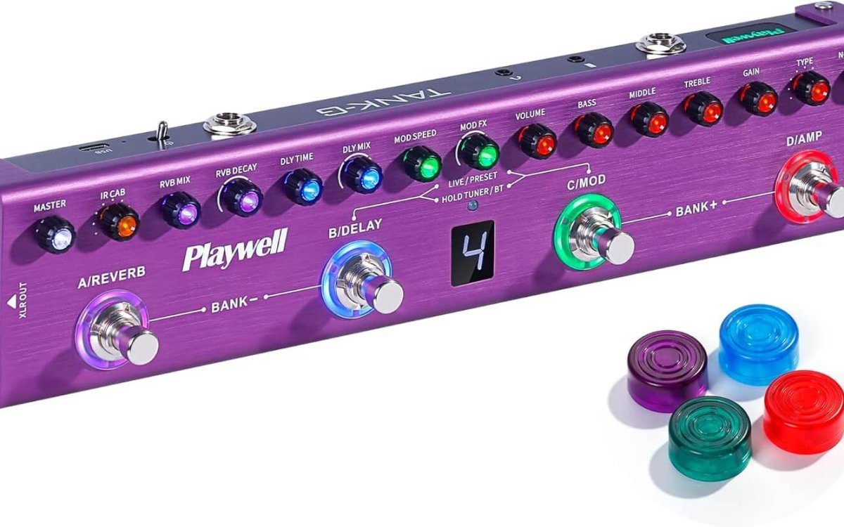 Multi Effects Guitar Pedal TANK-G,Digital Electric Guitar Effector with 36 Editable Presets,Chorus,Delay,Reverb,MOD,IR Loading,Recording,Tuner,Built-in battery,BT connection