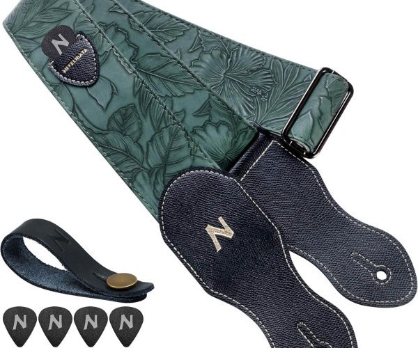 Nefelibata Guitar Strap with Pick Pocket,2.3 inch Porter Style Vegan Leather Guitar Straps, 60s Western Vintage,Guitar Pick,Strap Button and Strap Lock